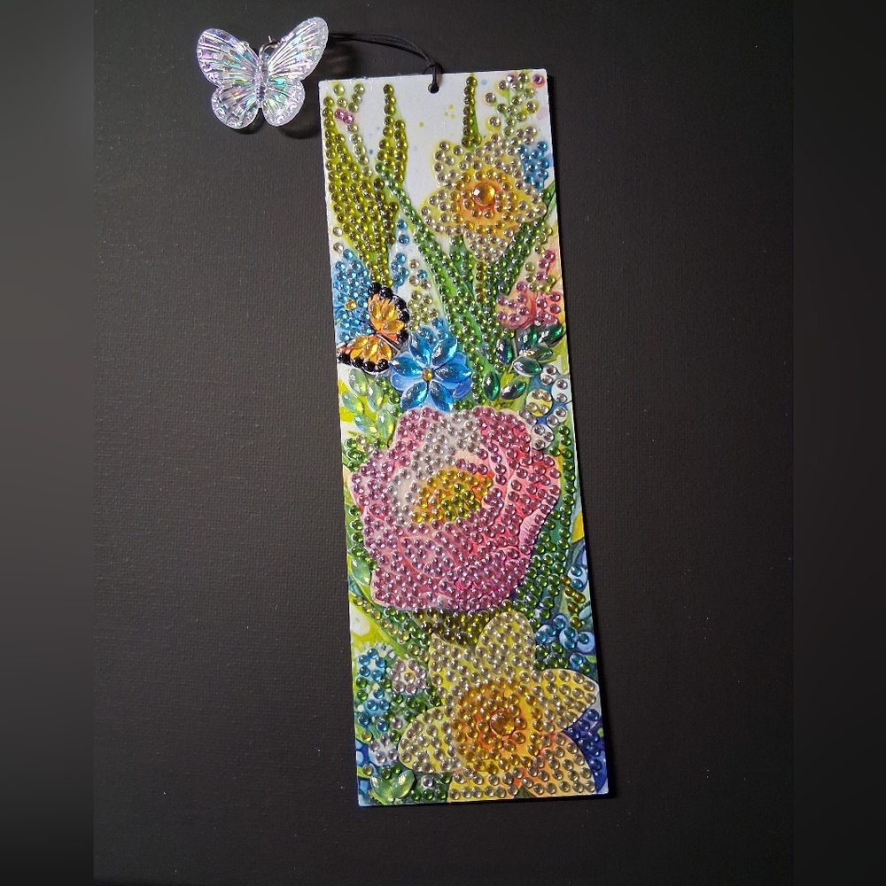 Floral Beaded Bookmark with Butterfly Charm